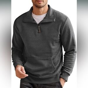 COOFANDY Men's Quarter Zip Sweatshirt Long Sleeve Solid Plaid Jacquard Pullover